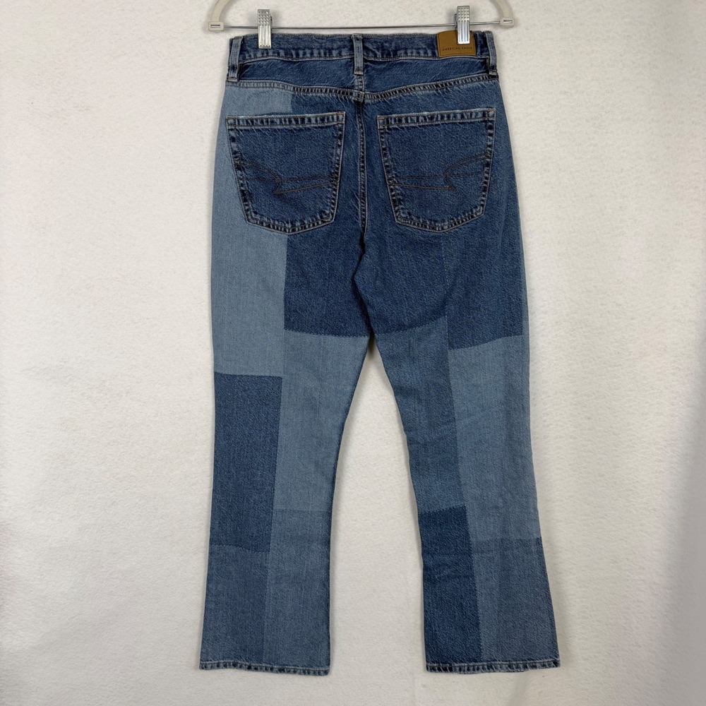 American Eagle 90s Bootcut Jeans Womens 4 Patchwork Multi Blue Denim Grunge - Picture 4 of 11
